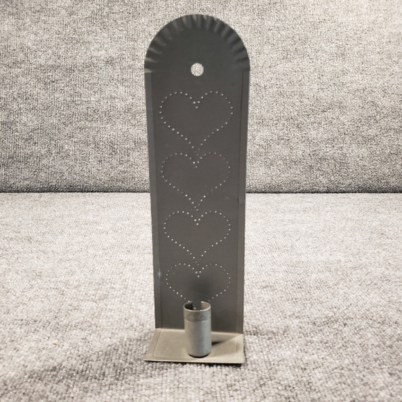 Other - Punched Tin Stamped Metal Heart Candle Holder Wall Sconce Stand Alone Primitive